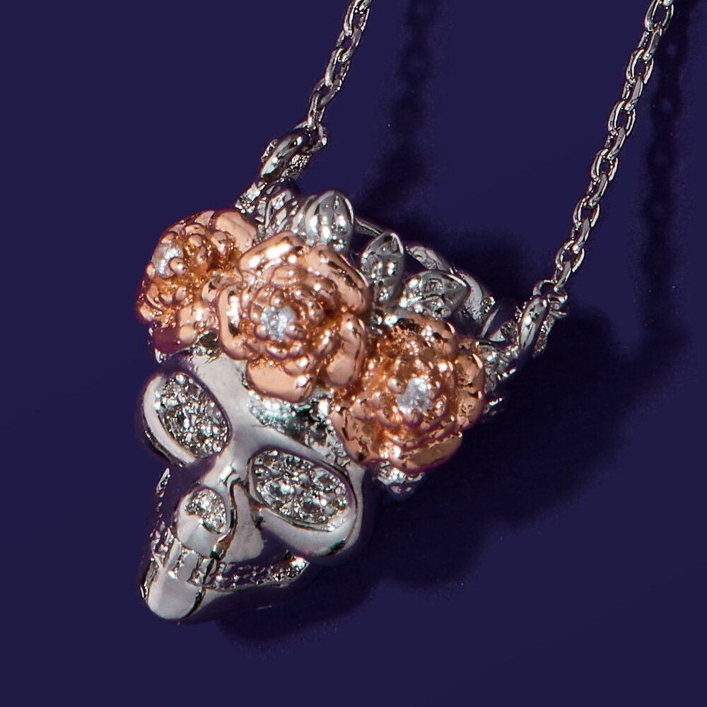 Skull  Crown and Roses Necklace - Charmed Aroma  Skull Crown Collection